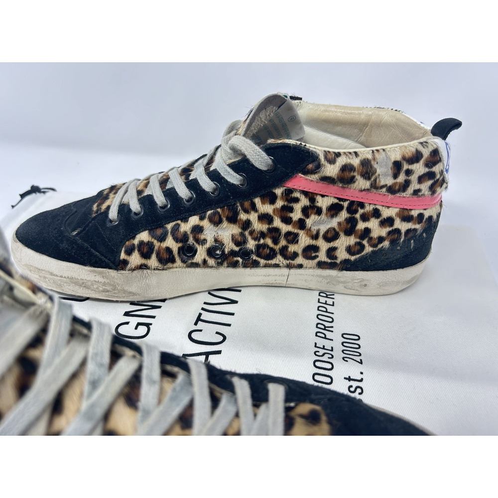 Golden Goose Mid Star Leopard Pony Hair Sneakers Women's 41 US 11 Black Star - Picture 9 of 13